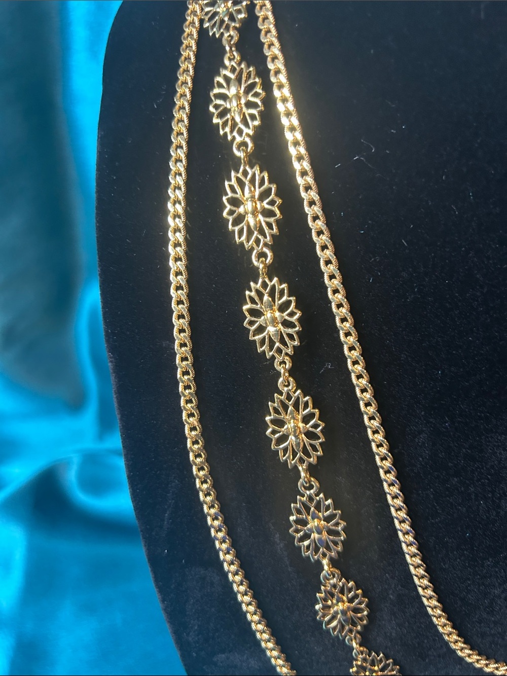 Vintage Monet Gold Multi-Strand Floral Chain Necklace - Women Jewelry - Picture 2 of 5